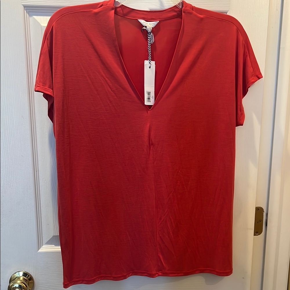 NWT Lucky Brand Red Short Sleeve Relaxed Blouse Size Large